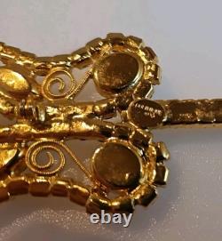 Vintage DOMINQUE ELECTRIC GUITAR BROOCH, LARGE PIN with Rhinestones Gold Setting