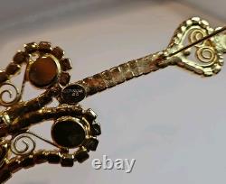 Vintage DOMINQUE ELECTRIC GUITAR BROOCH, LARGE PIN with Rhinestones Gold Setting