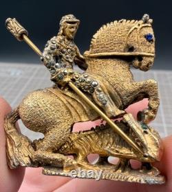 Vintage DeNicola St George and Dragon Knight Slaying Dragon Rhinestone Brooch