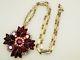 Vintage Deep Ruby Red & Aurora Borealis Rhinestone Pendant Necklace/Brooch