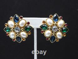 Vintage Demi Parure Monet Brooch Earrings Pearl Rhinestone Jewelry Rare Floral