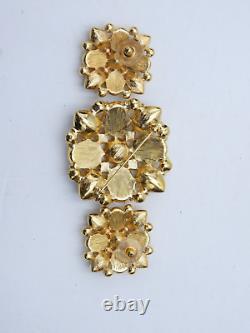 Vintage Demi Parure Monet Brooch Earrings Pearl Rhinestone Jewelry Rare Floral