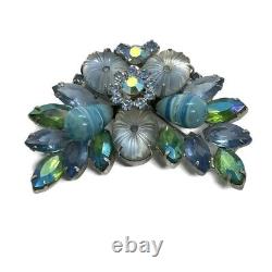 Vintage Designer Juliana D&E Blue Molded Pillow Glass Rhinestone Brooch