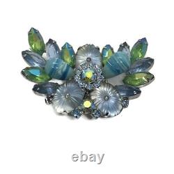 Vintage Designer Juliana D&E Blue Molded Pillow Glass Rhinestone Brooch