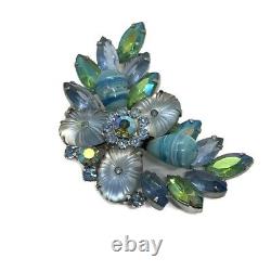 Vintage Designer Juliana D&E Blue Molded Pillow Glass Rhinestone Brooch