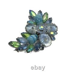 Vintage Designer Juliana D&E Blue Molded Pillow Glass Rhinestone Brooch