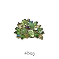 Vintage Designer Juliana D&E Green Molded Pillow Glass Rhinestone Brooch