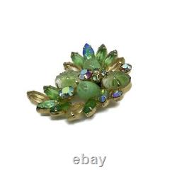 Vintage Designer Juliana D&E Green Molded Pillow Glass Rhinestone Brooch