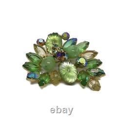 Vintage Designer Juliana D&E Green Molded Pillow Glass Rhinestone Brooch