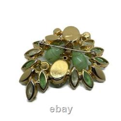 Vintage Designer Juliana D&E Green Molded Pillow Glass Rhinestone Brooch