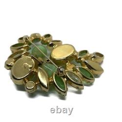 Vintage Designer Juliana D&E Green Molded Pillow Glass Rhinestone Brooch