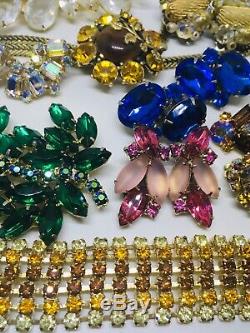 Vintage Designer Rhinestone Jewelry Lot 21 Pc Brooch Pins Bracelet Necklace +
