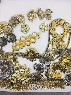 Vintage Designer Rhinestone Jewelry Lot 21 Pc Brooch Pins Bracelet Necklace +