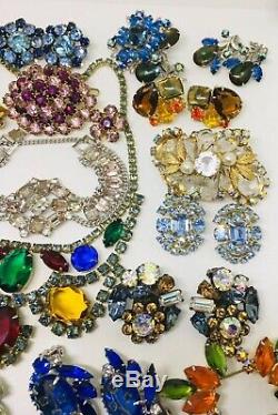 Vintage Designer Rhinestone Jewelry Lot 21 Pc Brooch Pins Bracelet Necklace Sets