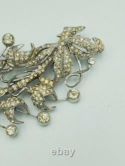 Vintage Designer Signed Staret Rare Large Rhinestone Flower Brooch Pin As Is