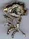 Vintage Dimensional Unsigned Beauty Rhinestone & Glass Flower Pin Brooch