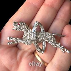 Vintage Dog Brooch Pin Rhinestones Jumping Through Hoop Ice Clear Rare