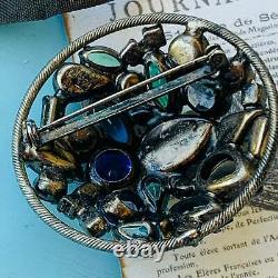 Vintage Domed Rhinestone Japanned Metal Pin
