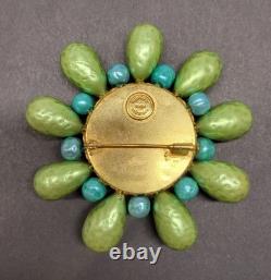 Vintage Dominique Aurientis Brooch and Earrings in Turquoise / Lime Green Pearls