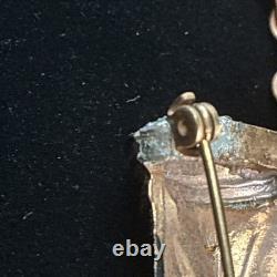 Vintage Double Brooch Dagger Sword Rhinestone Enamel Red Cabochon Chain 1950s