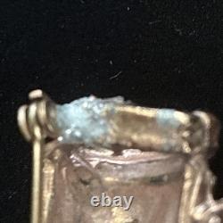 Vintage Double Brooch Dagger Sword Rhinestone Enamel Red Cabochon Chain 1950s