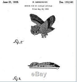 Vintage EARLY CORO Rhinestone & Enamel Screech Owl Brooch R Geissman SIGNED
