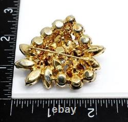 Vintage EISENBERG Amber & Clear Rhinestone Yellow Gold Tone Cluster Brooch Pin