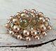 Vintage Early Miriam Haskell Pink Pearl Bead Rhinestone Oval Cluster Brooch #6