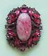 Vintage Early SCHREINER NY Pink Confetti Glass Cab / Pink Rhinestone Brooch A-2