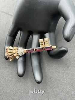 Vintage Early Trifari Brooch Pin Amethyst Rhinestones Unsigned Crown Key READ