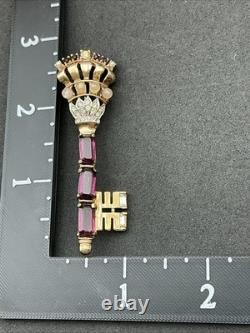 Vintage Early Trifari Brooch Pin Amethyst Rhinestones Unsigned Crown Key READ