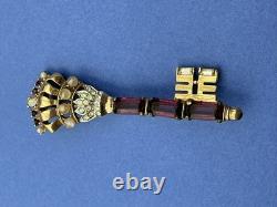 Vintage Early Trifari Brooch Pin Amethyst Rhinestones Unsigned Crown Key READ