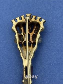 Vintage Early Trifari Brooch Pin Amethyst Rhinestones Unsigned Crown Key READ