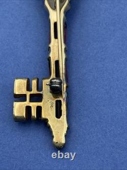 Vintage Early Trifari Brooch Pin Amethyst Rhinestones Unsigned Crown Key READ