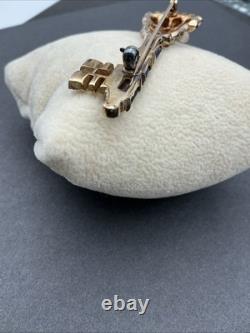 Vintage Early Trifari Brooch Pin Amethyst Rhinestones Unsigned Crown Key READ