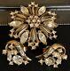 Vintage Early Trifari Pat. Pend. Flower Star Rhinestone Brooch With Earrings #16