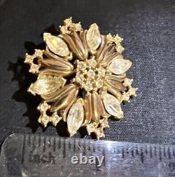 Vintage Early Trifari Pat. Pend. Flower Star Rhinestone Brooch With Earrings #16