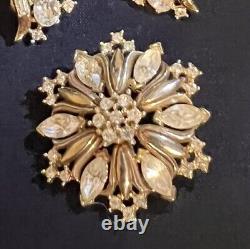 Vintage Early Trifari Pat. Pend. Flower Star Rhinestone Brooch With Earrings #16