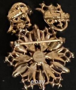 Vintage Early Trifari Pat. Pend. Flower Star Rhinestone Brooch With Earrings #16