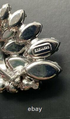 Vintage Eisenberg Brooch Rhinestone Curliques Pronged Setting Layered Rhodium