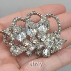 Vintage Eisenberg Brooch Rhinestone Silver Tone Signed