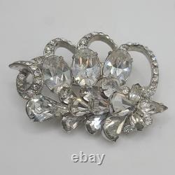 Vintage Eisenberg Brooch Rhinestone Silver Tone Signed