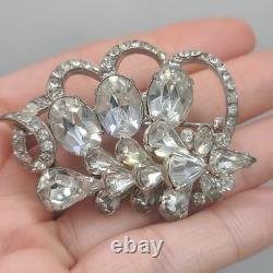 Vintage Eisenberg Brooch Rhinestone Silver Tone Signed