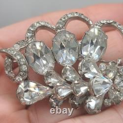 Vintage Eisenberg Brooch Rhinestone Silver Tone Signed