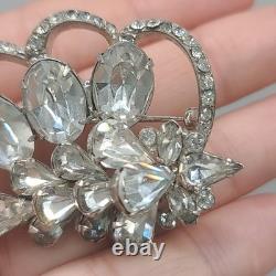 Vintage Eisenberg Brooch Rhinestone Silver Tone Signed