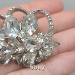 Vintage Eisenberg Brooch Rhinestone Silver Tone Signed