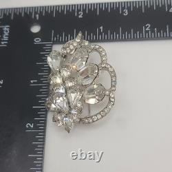 Vintage Eisenberg Brooch Rhinestone Silver Tone Signed