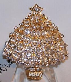 Vintage Eisenberg Ice Christmas Tree Pin Brooch-Clear Rhinestones-Estate Jewelry