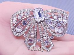 Vintage Eisenberg Ice Large White Rhinestone Crystal Bow Silver tone Brooch