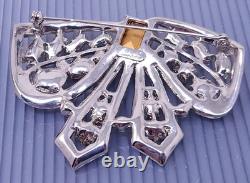 Vintage Eisenberg Ice Large White Rhinestone Crystal Bow Silver tone Brooch